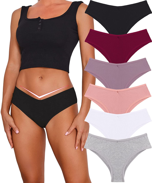 Cutebyte 6 Pack Womens Cotton Underwear Sexy Breathable High Cut Panties Low Rise Cotton Cheeky Hipster S-XXL Apparel & Accessories > Clothing > Underwear & Socks > Underwear CUTE BYTE 6 Pack a Medium