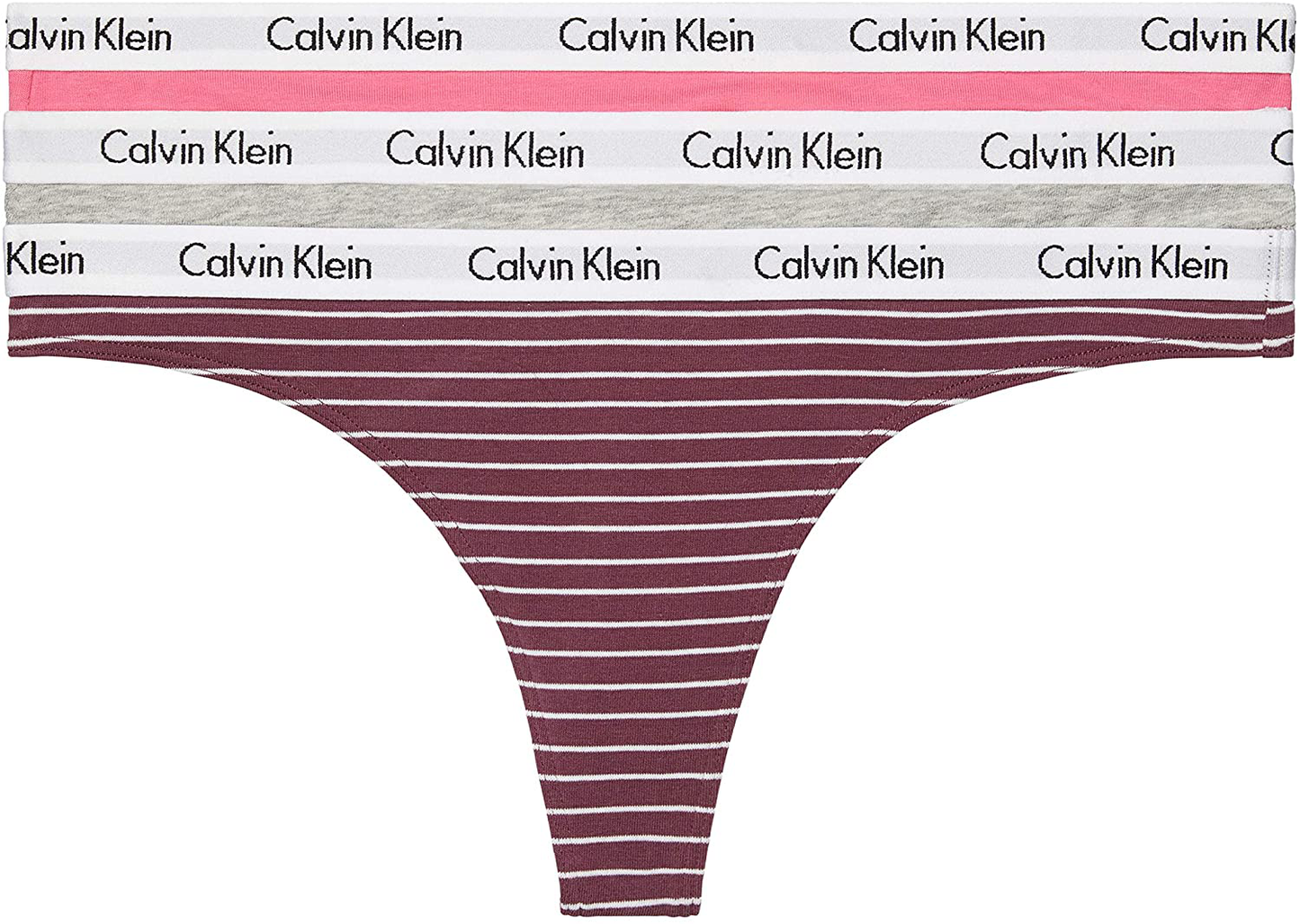 Calvin Klein Women's Carousel Logo Cotton Thong Panty Apparel & Accessories > Clothing > Underwear & Socks > Underwear Calvin Klein Feeder Stripe_ripe Berry/Grey Heather/Pink Smoothie 3 X-Small