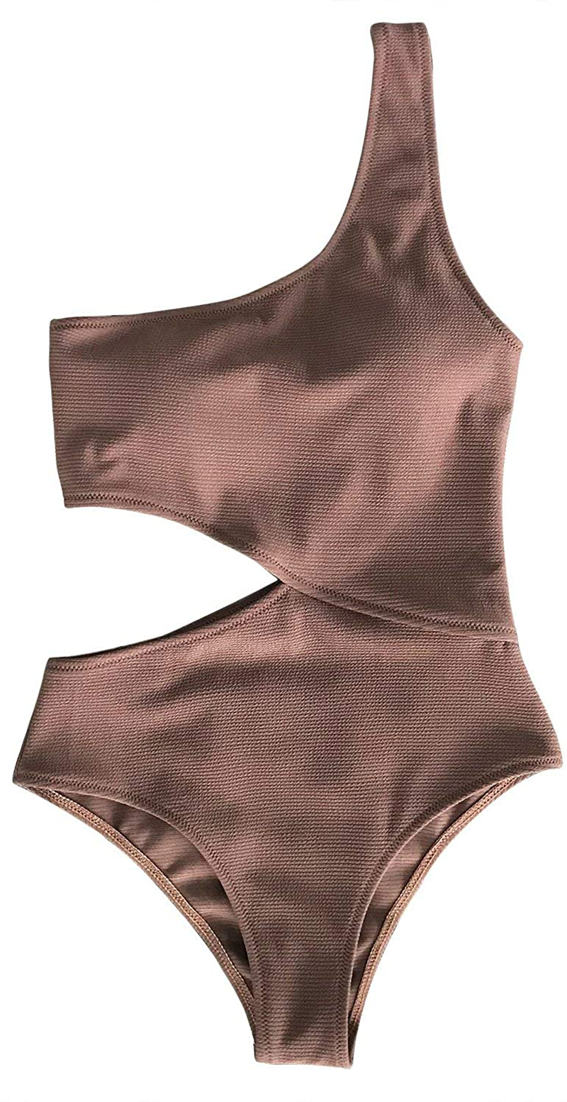 CUPSHE Women'S One Piece Swimsuit One Shoulder Cut Out Ribbed Swimwear Bathing Suits Apparel & Accessories > Clothing > Swimwear Kylie Max