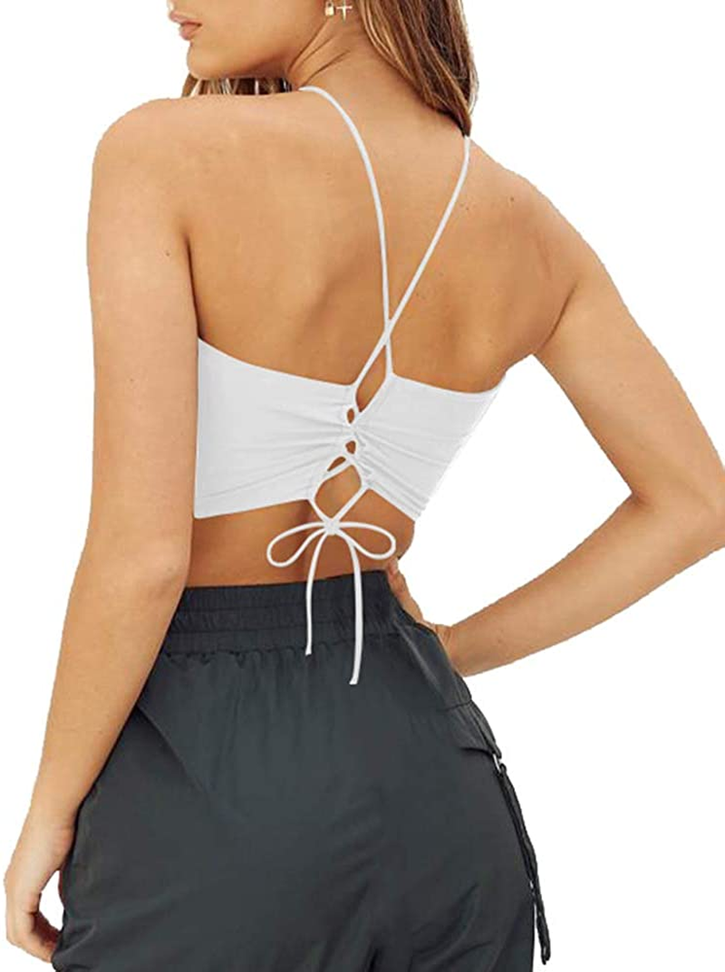 TOB Women'S Sexy Criss Cross Lace up Sling Basic Bow Tie Crop Top Apparel & Accessories > Clothing > Underwear & Socks > Lingerie TOB