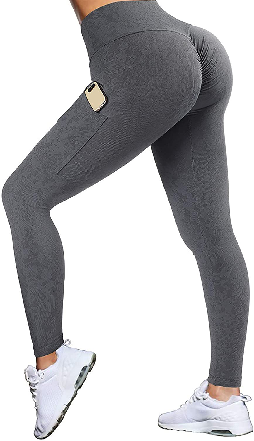 OMKAGI Women Scrunch Butt Lifting Leggings Seamless High Waisted Workout Yoga Pants Apparel & Accessories > Clothing > Activewear OMKAGI 680-gray Medium