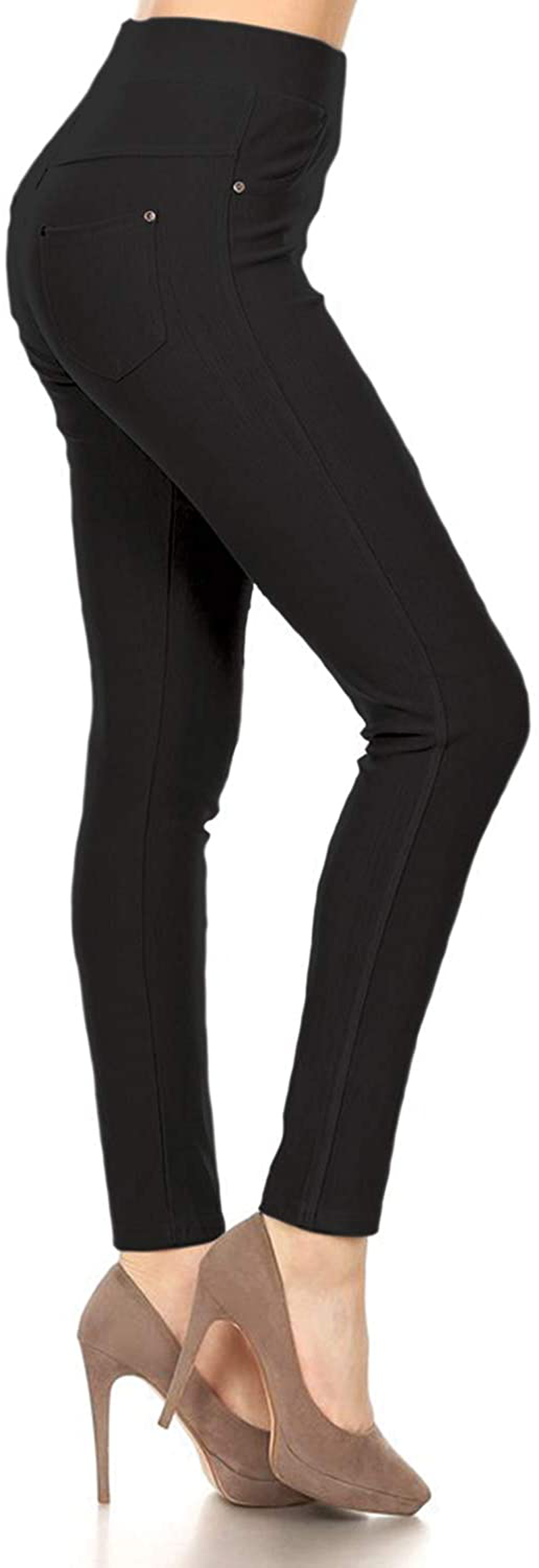 Leggings Depot Premium Quality Women's Cotton Blend Stretch Pull-on Jeggings with Pockets Apparel & Accessories > Clothing > Activewear LEGGINGS DEPOT Black One Size