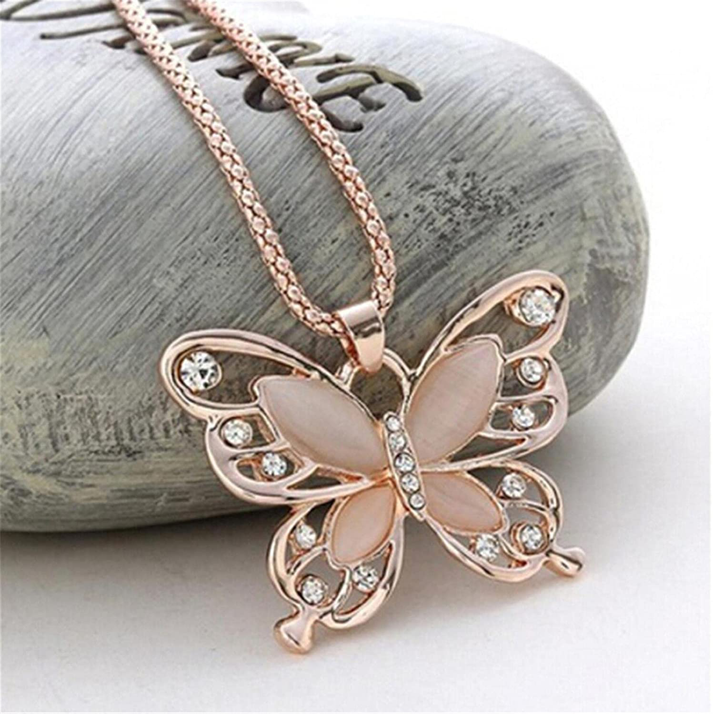 Sollarisy Butterfly Necklace Hollow Opal Chain Necklace Sweater Chain Women Necklace Alloy Necklace Dating Pendant Gifts for Women and Girls Arts & Entertainment > Party & Celebration > Gift Giving Generic