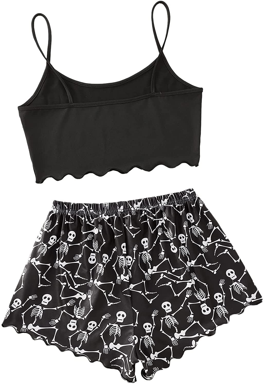 SOLY HUX Women'S Cute Cartoon Print Lettuce Trim Cami Top and Shorts Cute Pajama Set Sleepwear Apparel & Accessories > Clothing > Sleepwear & Loungewear Kylie Max