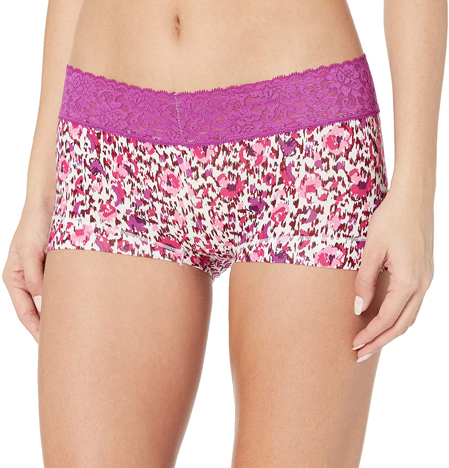 Maidenform Women'S Dream Cotton with Lace Boyshort Apparel & Accessories > Clothing > Underwear & Socks > Underwear Maidenform Fresh Plum Abstract Floral 8