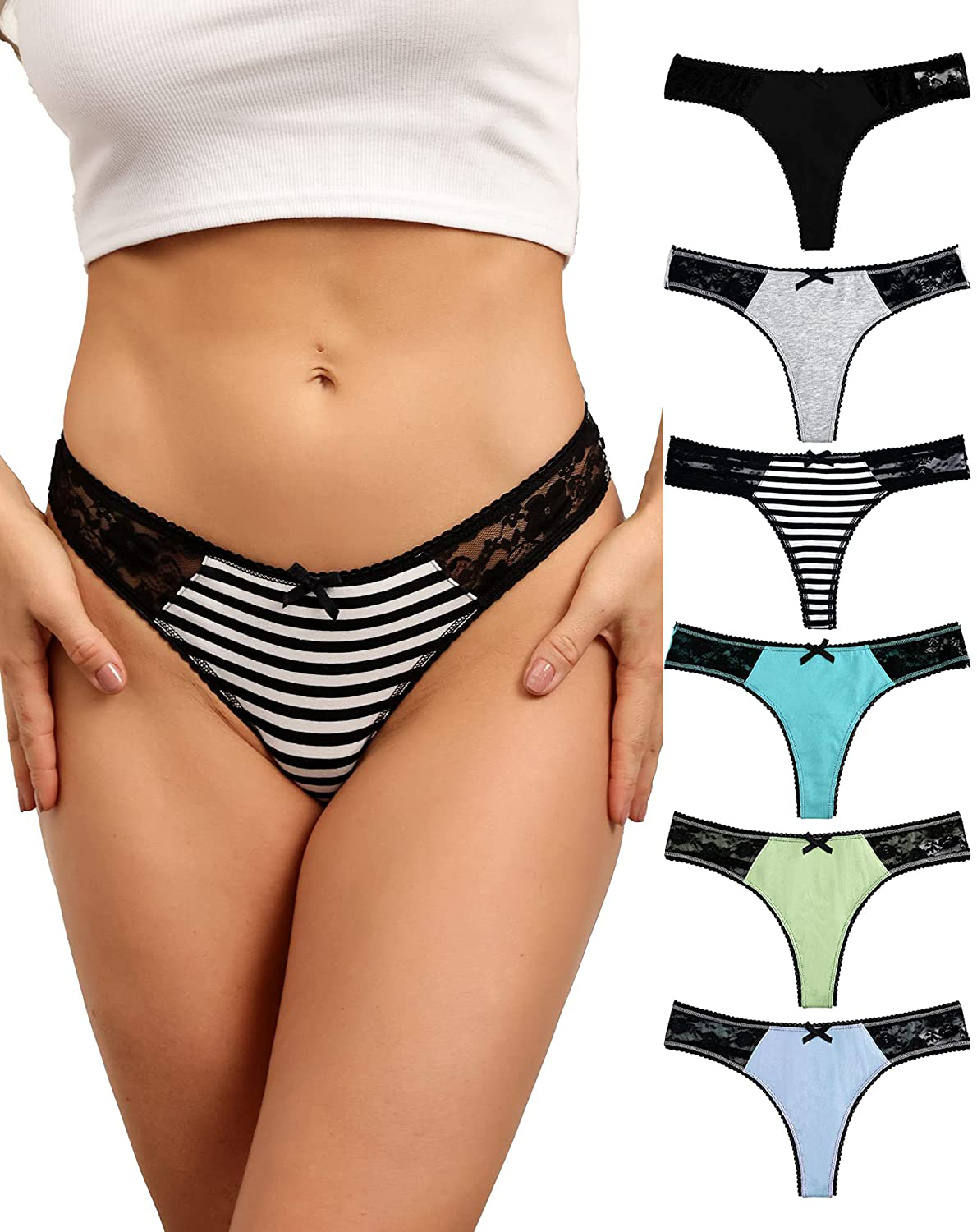 LYYTHAVON 6 Pack Women's Breathable Cotton Thong Panties Apparel & Accessories > Clothing > Underwear & Socks > Underwear LYYTHAVON Multicolored B,6 Pack Small