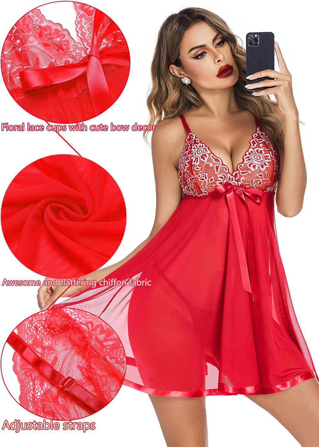 Avidlove Women'S Lingerie Lace Babydoll Strap Chemise Mesh Sleepwear Outfits Apparel & Accessories > Clothing > Underwear & Socks > Lingerie Kylie Max