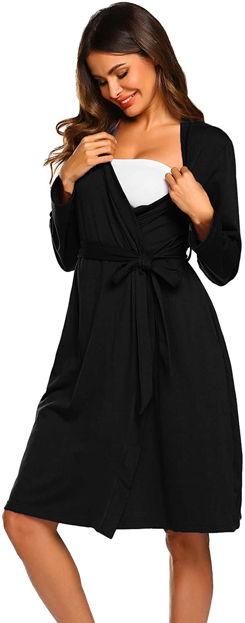 Ekouaer Maternity Robe 3 in 1 Labor Delivery Nursing Gown Hospital Breastfeeding Dress Bathrobes Apparel & Accessories > Clothing > Sleepwear & Loungewear > Robes Kylie Max