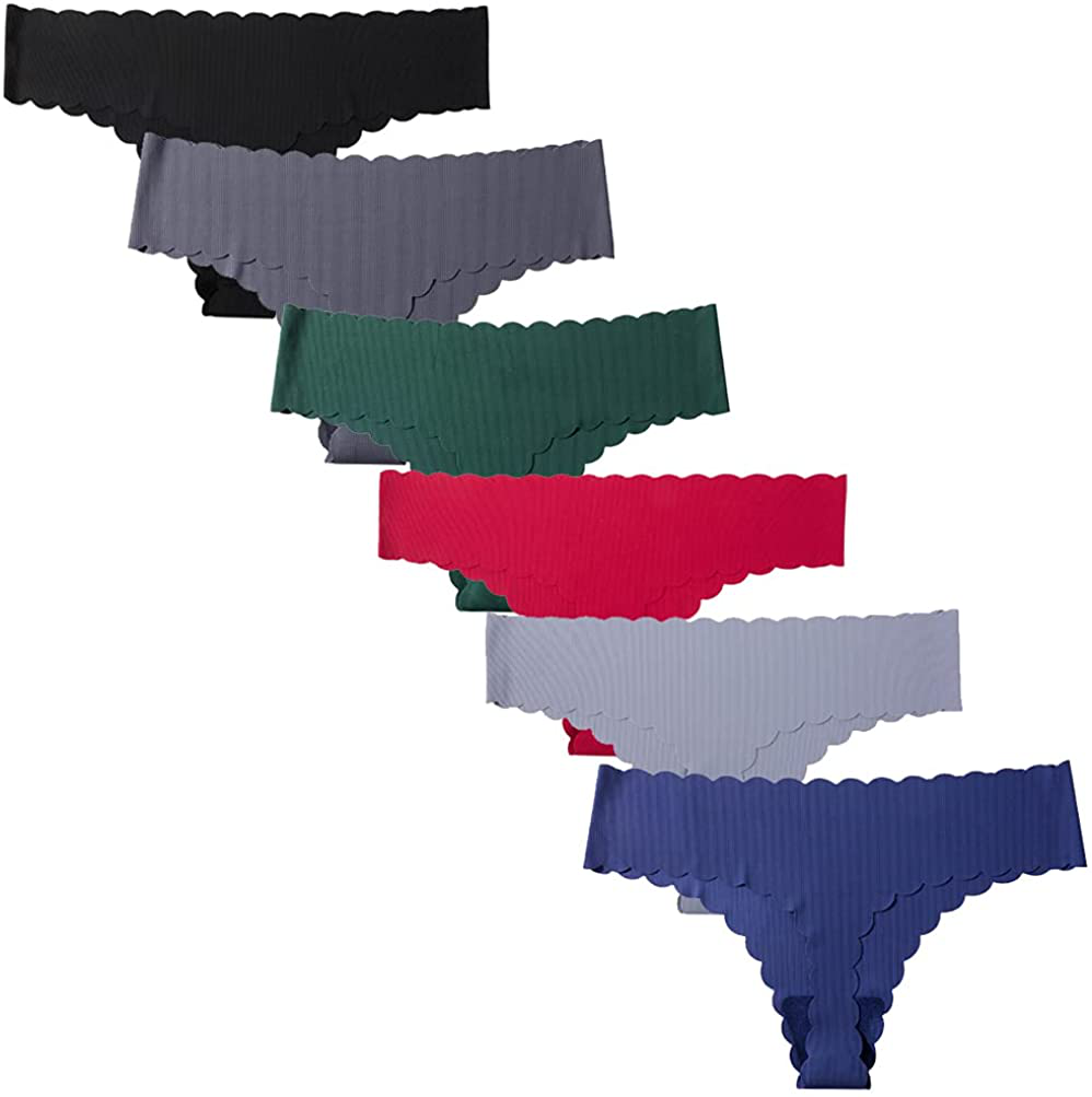 Closecret Lingerie Women 6 Pack Seamless Thongs Underwear Ice Silk Comfy G-string Panties Apparel & Accessories > Clothing > Underwear & Socks > Underwear Closecret Style 11 Large