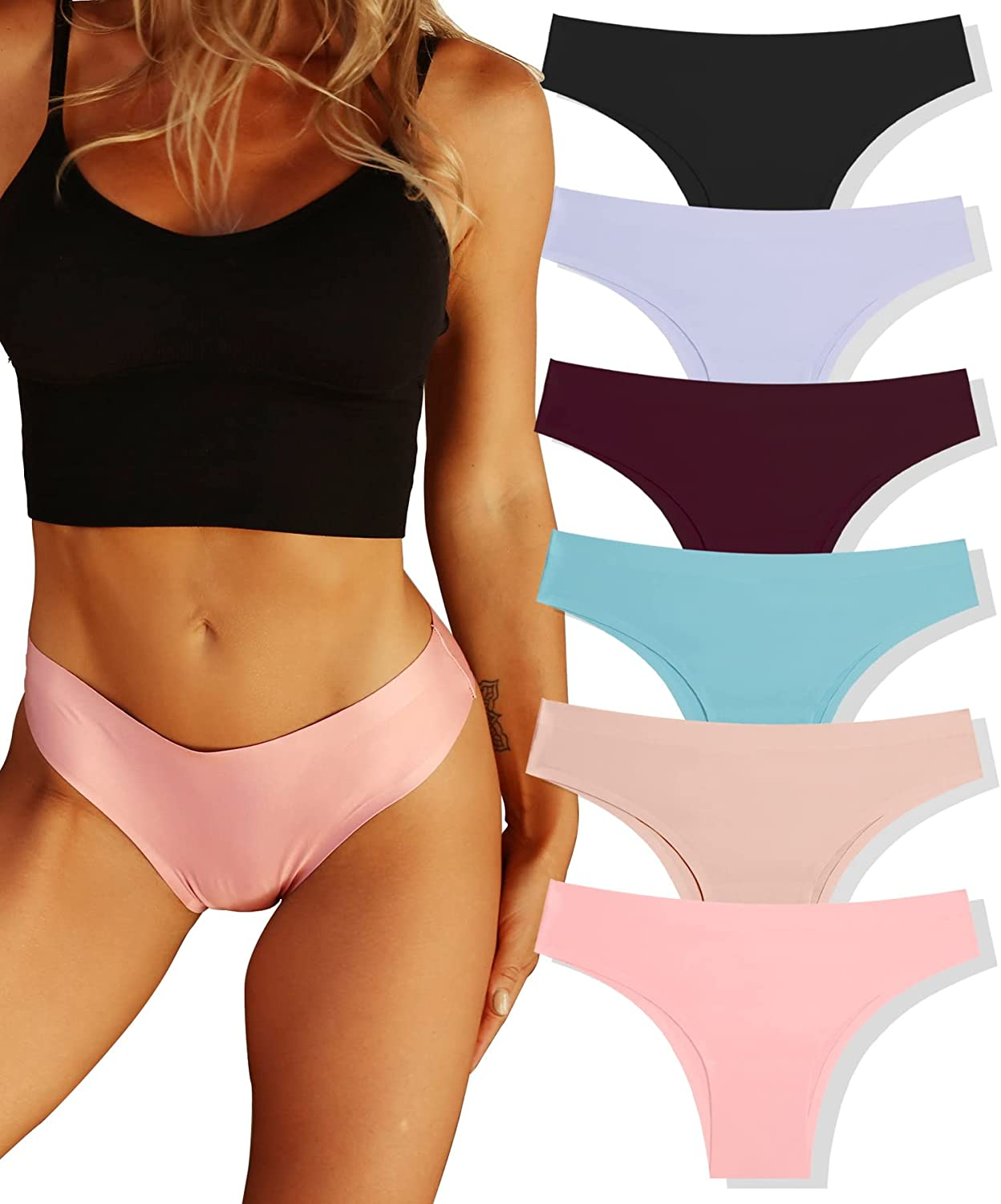 FINETOO Womens Seamless Underwear Sexy Tangas Invisible Hipster No Show Brazilian Panties Cheeky XS-XL Apparel & Accessories > Clothing > Underwear & Socks > Underwear KYLIE MAX Solid 2 Small