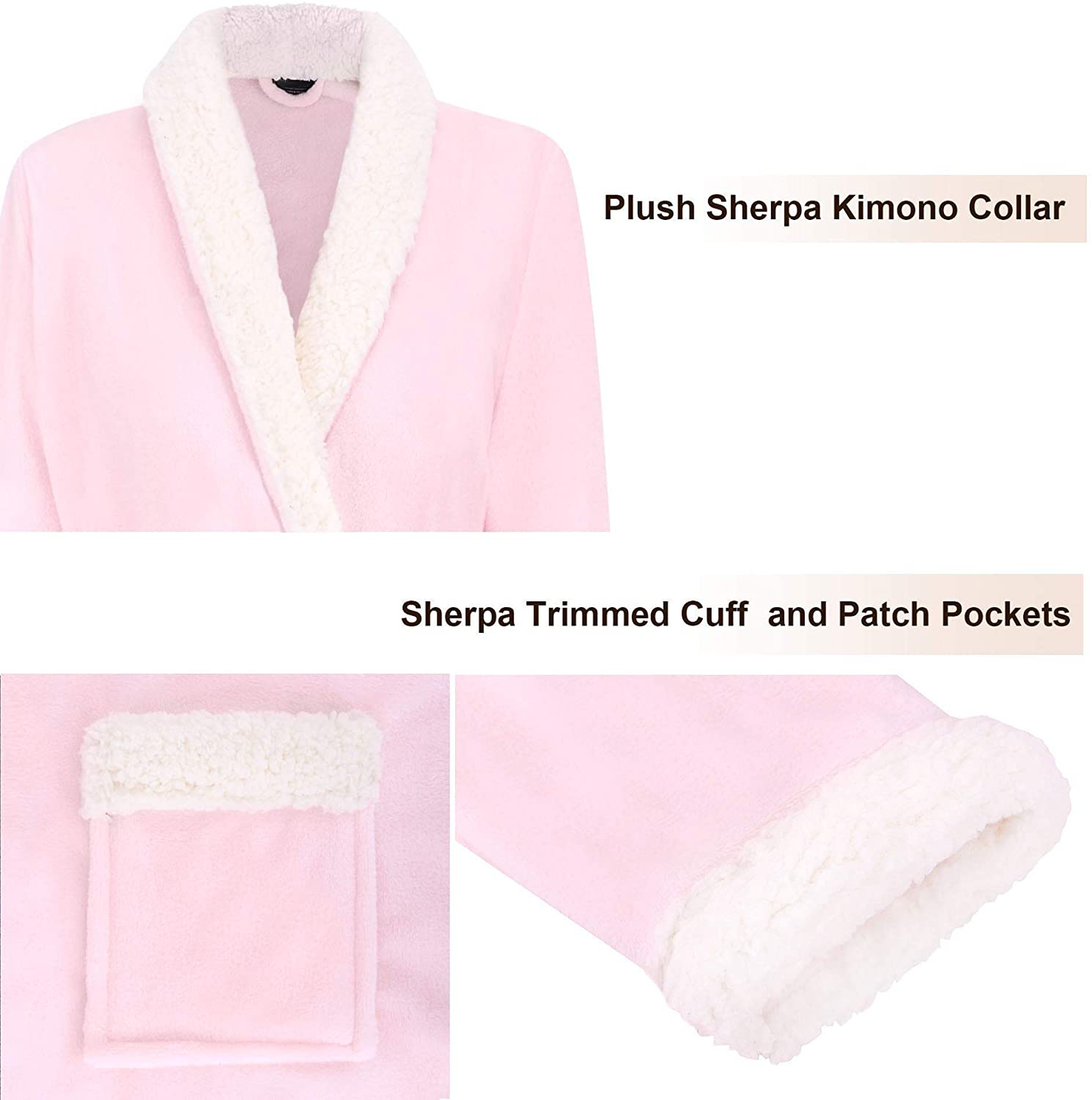 Burklett Luxury Sherpa Trim Fleece Long Bath Robe with Pocket Apparel & Accessories > Clothing > Sleepwear & Loungewear > Robes Kylie Max