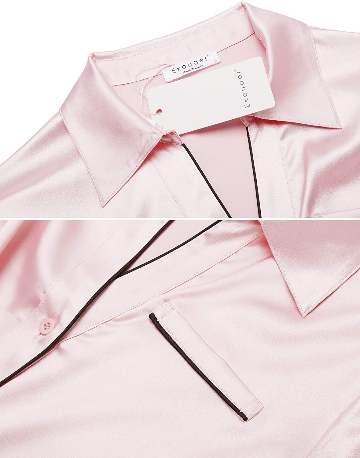 Ekouaer Women'S Long Sleeve Satin Sleepshirt Button down Nightgowns Silk Nightshirt Pajama Top Sleepwear S-XXL Apparel & Accessories > Clothing > Sleepwear & Loungewear > Nightgowns Kylie Max