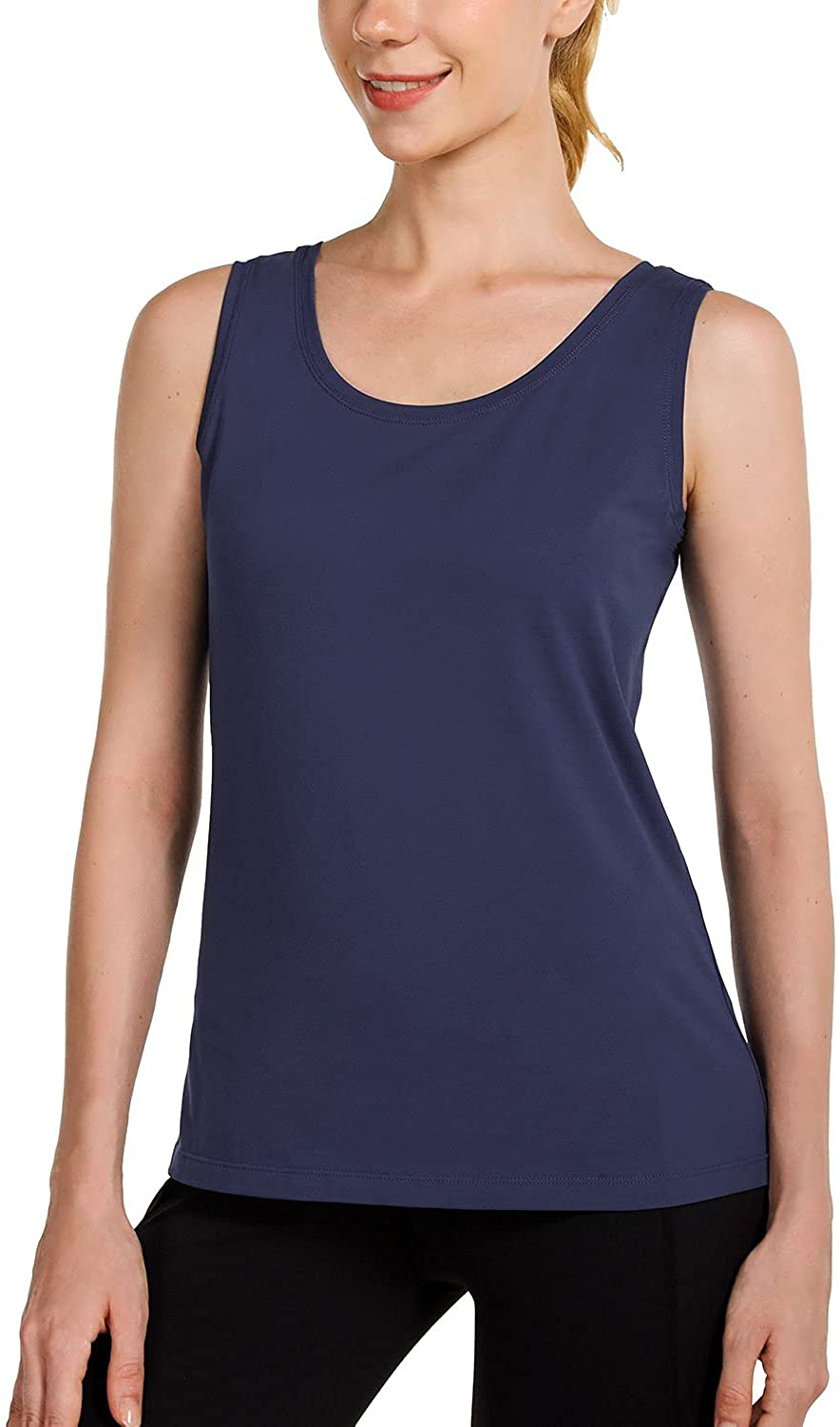 BALEAF Women'S Wide Strap Cotton Workout Tank Tops Yoga Crewneck Sleeveless Shirts Apparel & Accessories > Clothing > Activewear Kylie Max
