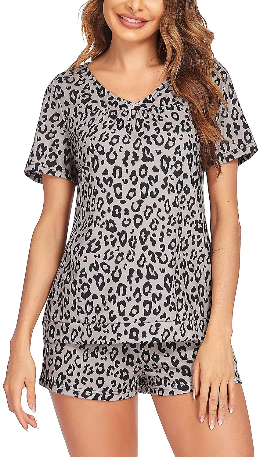Avidlove Women's Shorts Pajama Set Short Sleeve Sleepwear Nightwear Pjs S-XXL Apparel & Accessories > Clothing > Sleepwear & Loungewear > Pajamas Avidlove Leopard Large