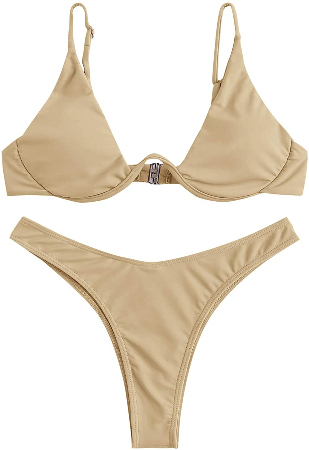 Verdusa Women'S Sexy Triangle Bathing Two Pieces Swimsuit Bikini Set Apparel & Accessories > Clothing > Underwear & Socks > Underwear Verdusa Apricot Small