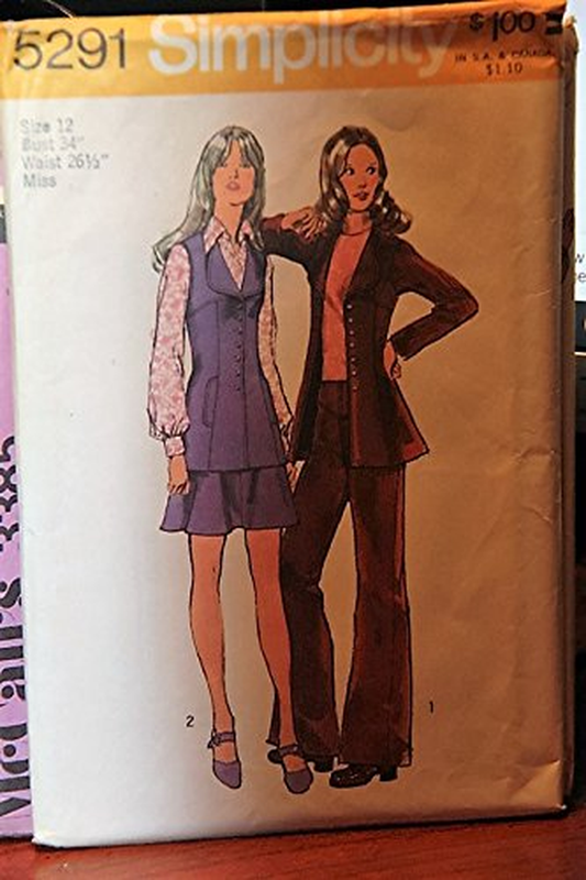 Simplicity Pattern 5291 Size 12 Bust 34" Waist 26 1/2" Miss - Misses' Unlined Jacket or Vest, Mini Skirt and Hip Hugger... Apparel & Accessories > Clothing > Underwear & Socks > Underwear KYLIE MAX
