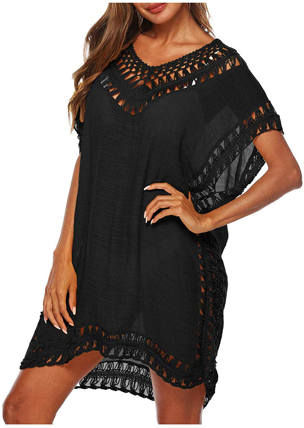 Wander Agio Womens Swimwear Cover up Swim Suit Beach Bikini Coverups Stripe Printing Hollow Out Apparel & Accessories > Clothing > Swimwear Kylie Max