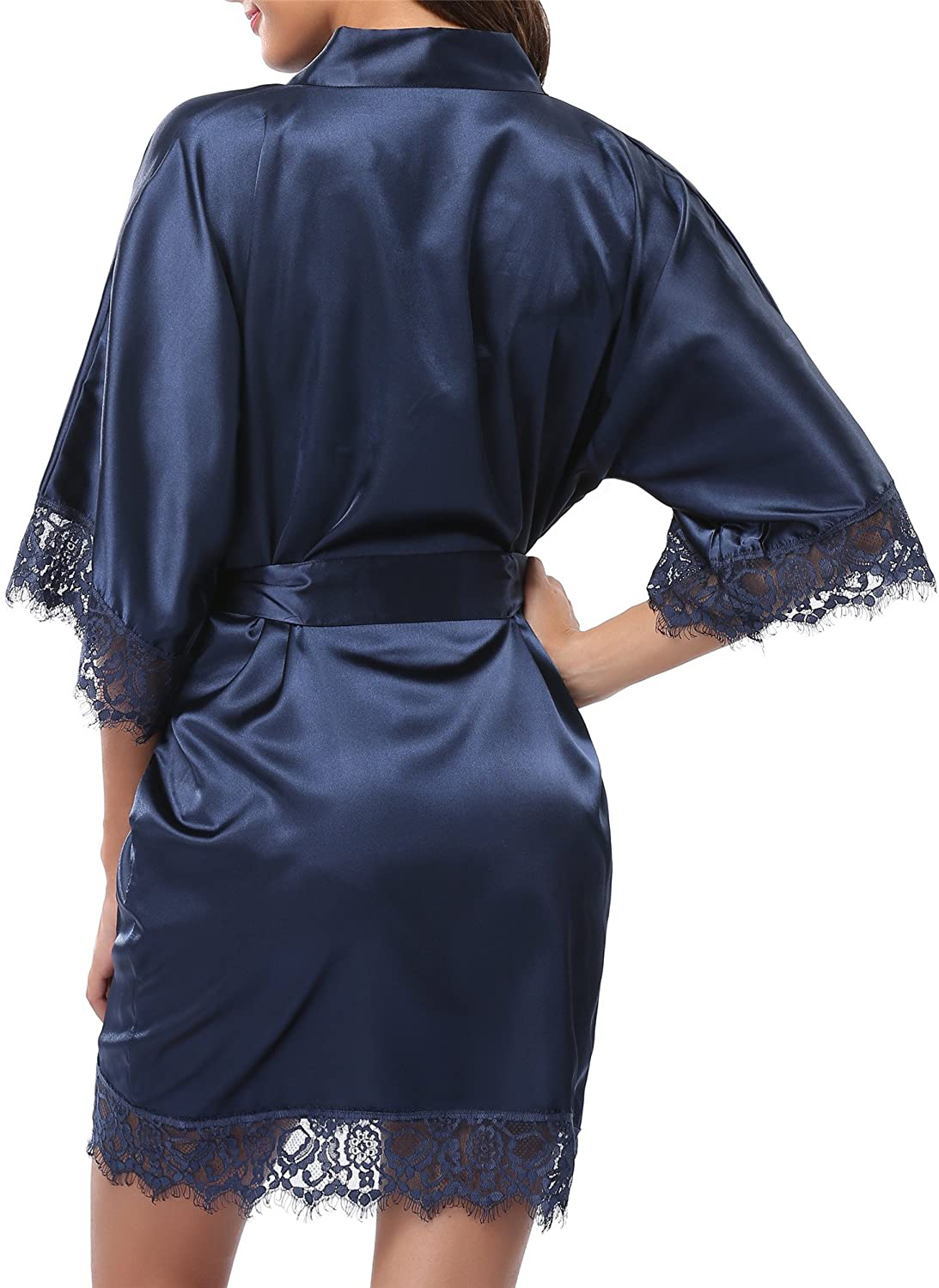 Giova Women'S Lace Trim Kimono Robe Bride Bridesmaids Wedding Shower Satin Short Robe Apparel & Accessories > Clothing > Sleepwear & Loungewear > Robes Giova