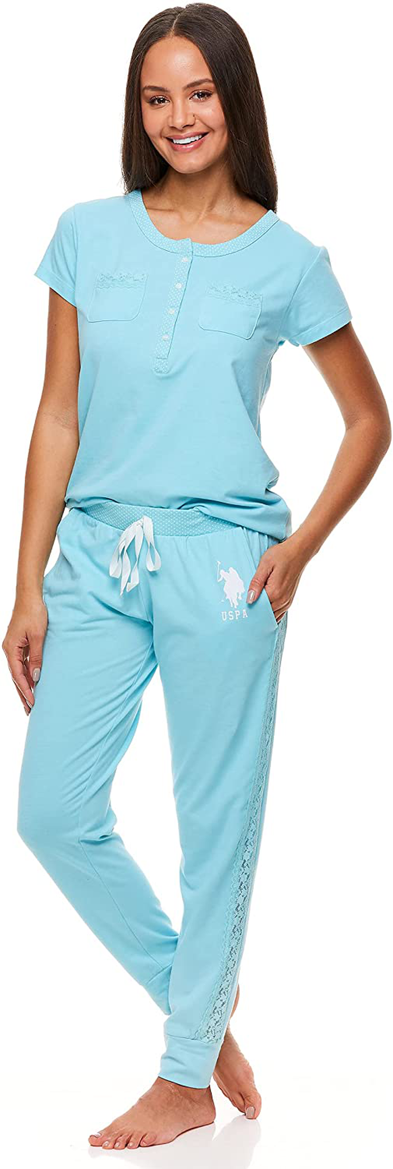 U.S. Polo Assn. Womens Pajama Set with Pockets - Short Sleeve Shirt and Pajama Pants Pj Set Apparel & Accessories > Clothing > Sleepwear & Loungewear > Pajamas U.S. Polo Assn. Mint Heather Large