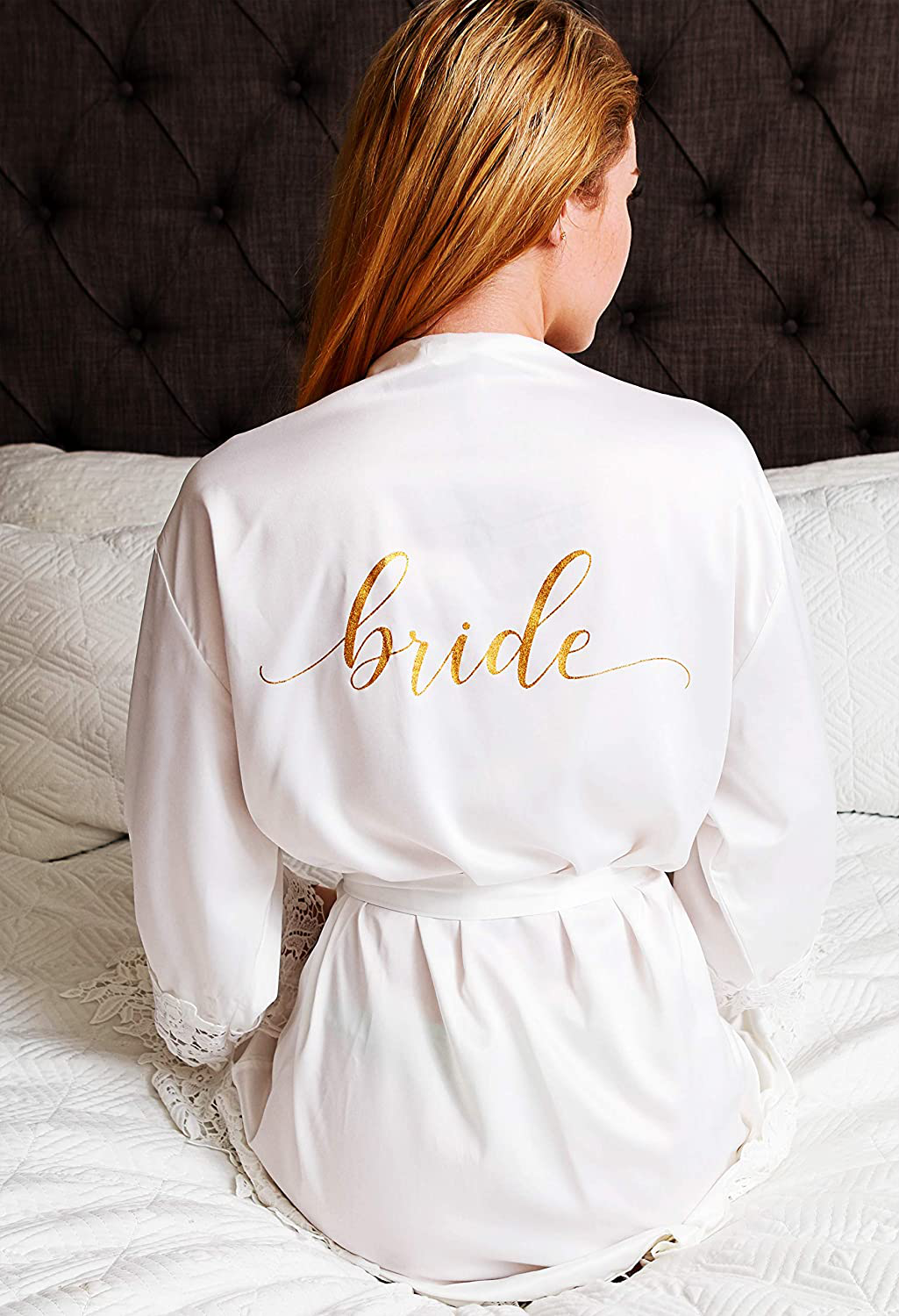 Bride Robe with Slippers | Satin Bridal Robe Bride to Be Kimono | Bridesmaid Proposal Gifts Box Apparel & Accessories > Clothing > Sleepwear & Loungewear > Robes Kylie Max