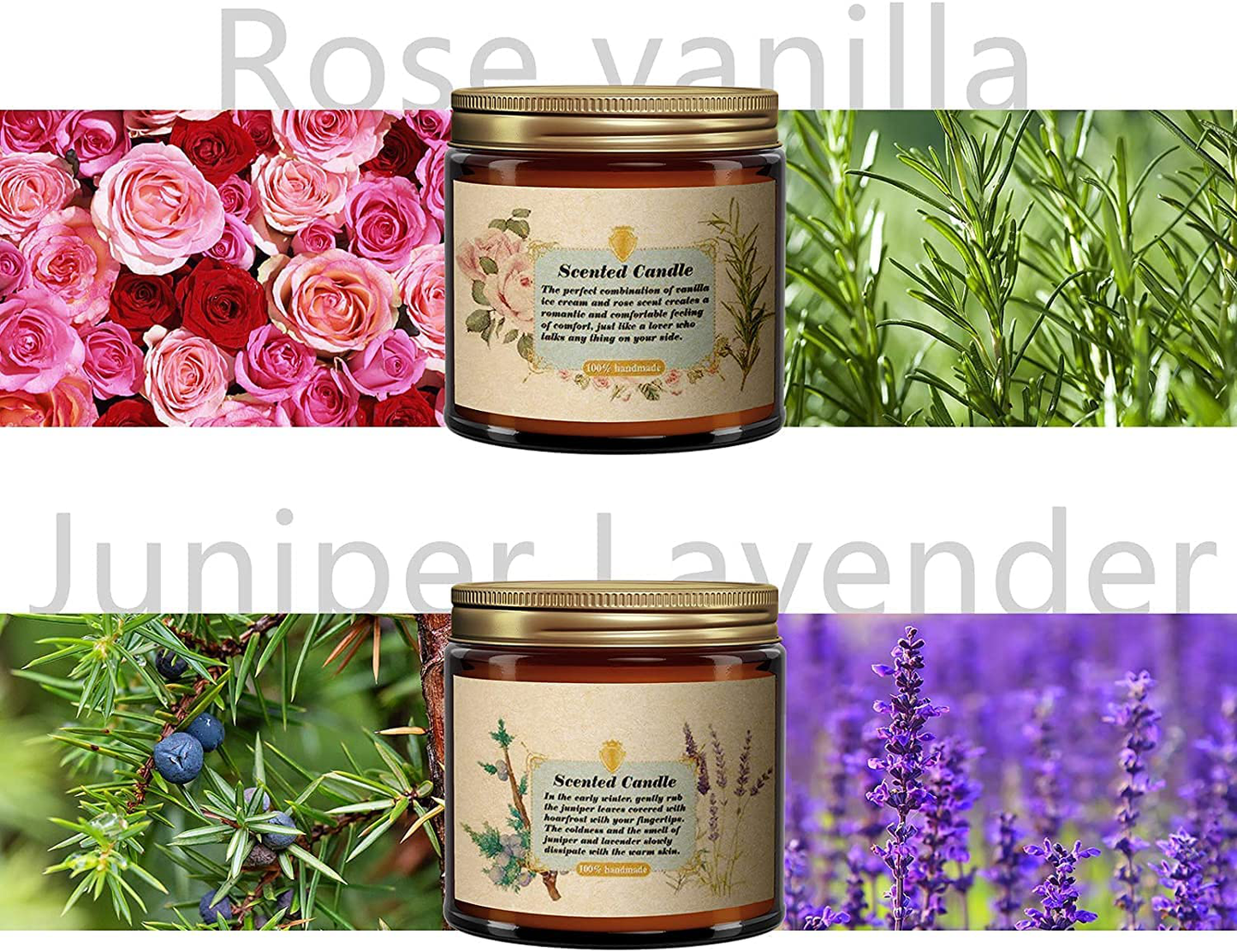 Candles for Home Scented, Aromatherapy Candle Gift Set for Women, Soy Wax Long Lasting Amber Jar Candle for Birthday Mother Present, Juniper and Lavender,Rose and Vanilla, 2Pack(4.2oz ) Arts & Entertainment > Party & Celebration > Gift Giving SGETOP