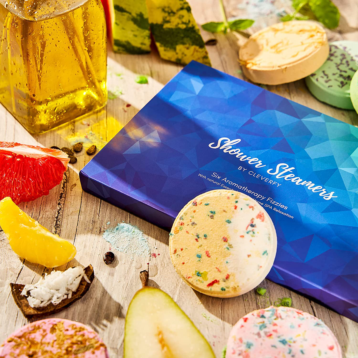 Cleverfy Shower Steamers Aromatherapy - Variety Pack of 6 Shower Bombs. Blue Set: Watermelon, Grapefruit, Menthol & Eucalyptus, Peony & Pear, Cocoa & Orange, Lemongrass & Coconut Arts & Entertainment > Party & Celebration > Gift Giving Cleverfy