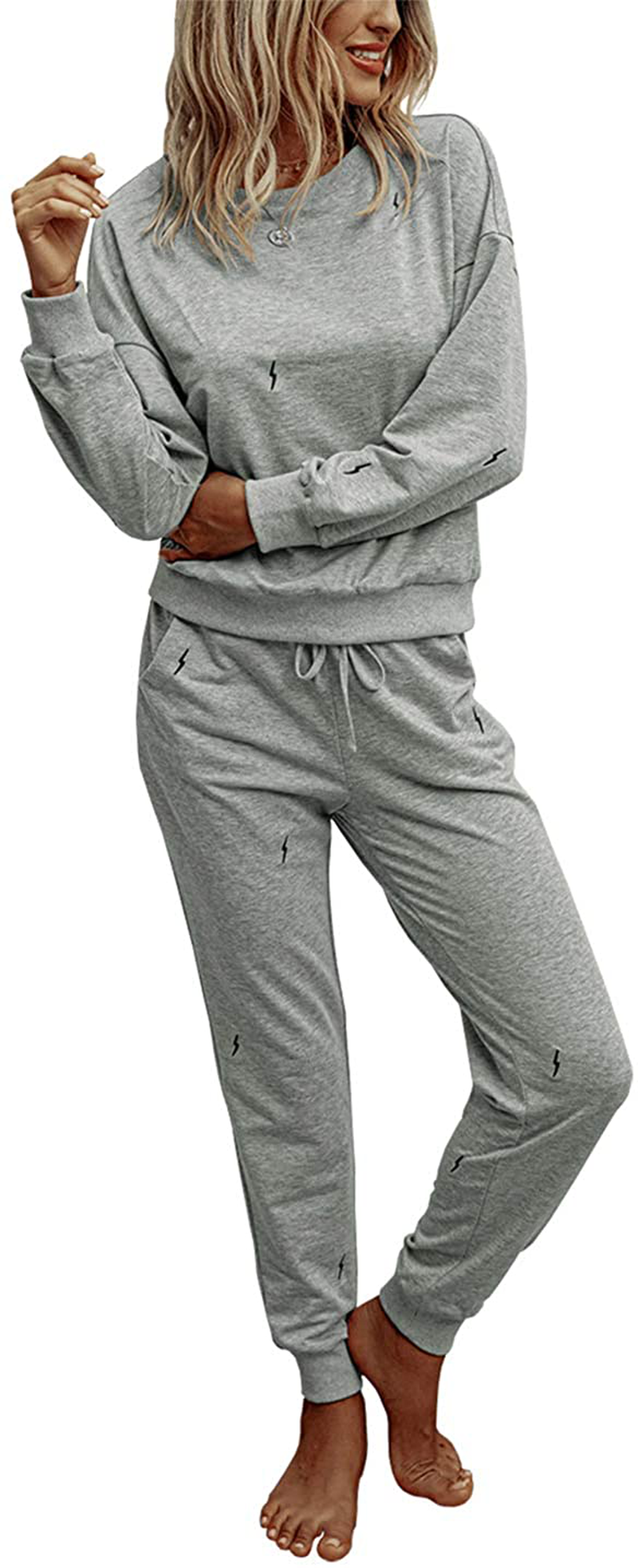 PRETTYGARDEN Women’s Tie Dye Two Piece Pajamas Set Long Sleeve Sweatshirt with Long Pants Sleepwear Apparel & Accessories > Clothing > Sleepwear & Loungewear > Pajamas PRETTYGARDEN Solid-grey X-Large