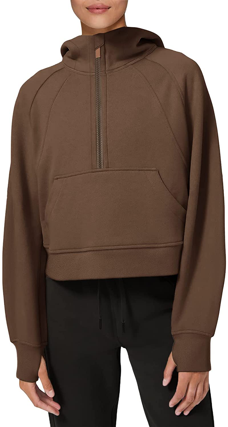 LASLULU Womens Hoodies Fleece Lined Collar Pullover 1/2 Zipper Sweatshirts Long Sleeve Crop Tops Sweater Thumb Hole Apparel & Accessories > Clothing > Activewear Kylie Max
