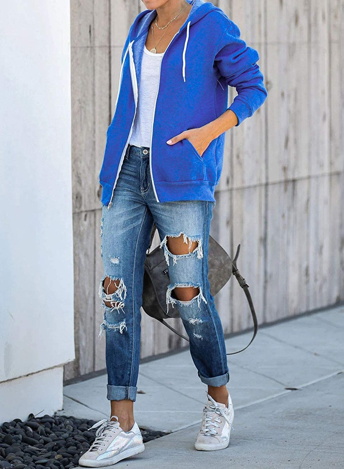 Dokotoo Women'S Full Zip up Hoodie Long Sleeve Hooded Sweatshirts Pockets Jacket Coat for Women Apparel & Accessories > Clothing > Activewear Kylie Max