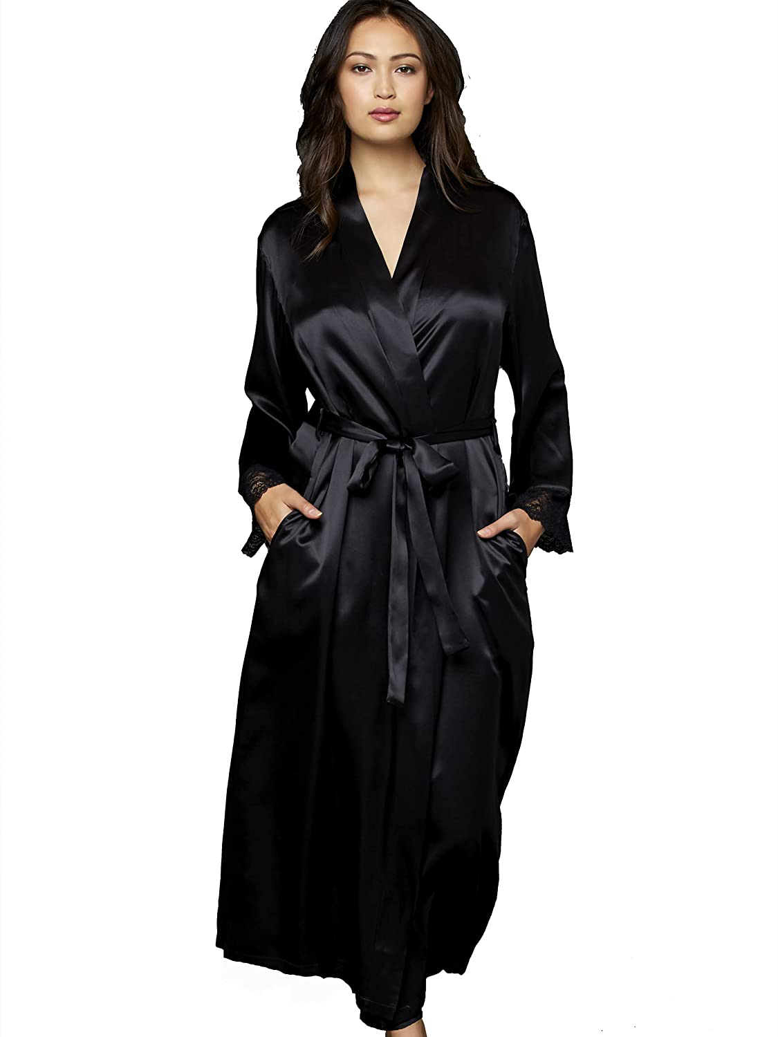 Julianna Rae Women'S Tivoli Allura Silk Robe Apparel & Accessories > Clothing > Sleepwear & Loungewear > Robes Julianna Rae Onyx Large-X-Large