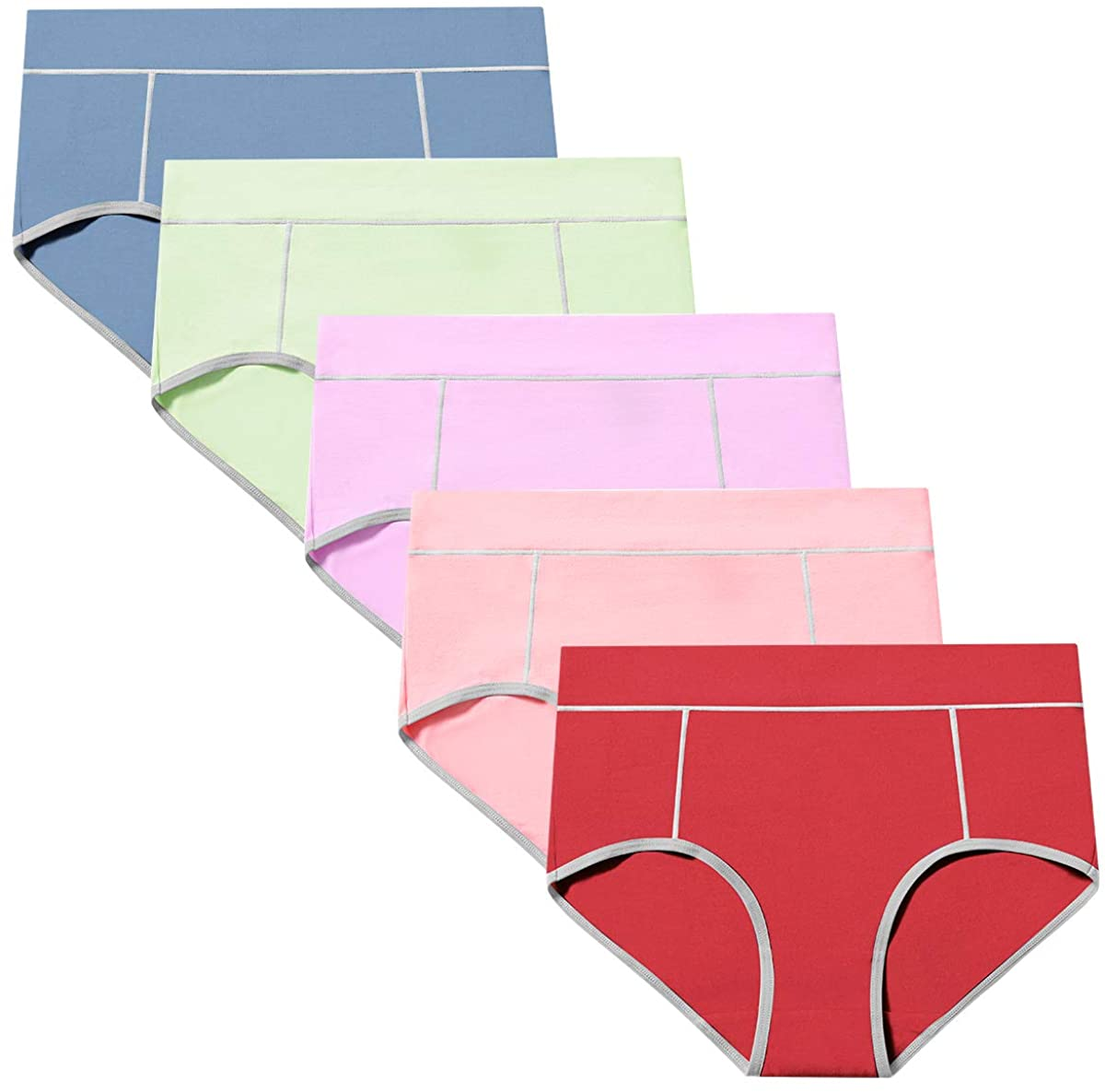 POKARLA Women'S Cotton Stretch Underwear Ladies Mid-High Waisted Briefs Panties 5-Pack Apparel & Accessories > Clothing > Underwear & Socks > Underwear POKARLA Multicolored-02-5pack Large