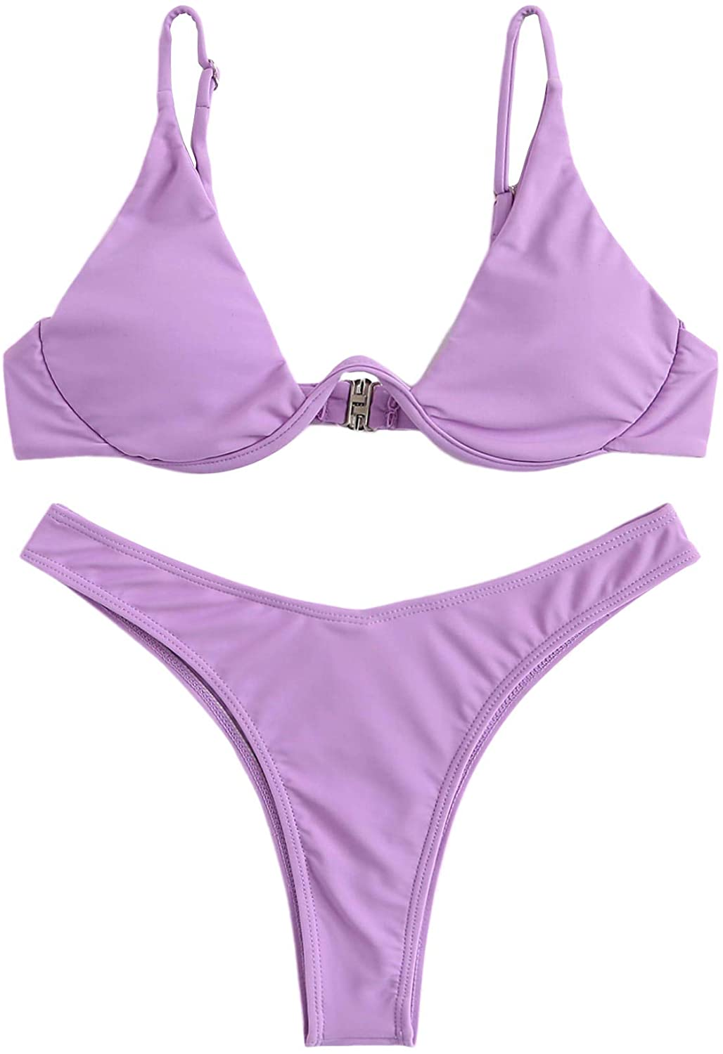 Verdusa Women'S Sexy Triangle Bathing Two Pieces Swimsuit Bikini Set Apparel & Accessories > Clothing > Underwear & Socks > Underwear Verdusa Lavender Large