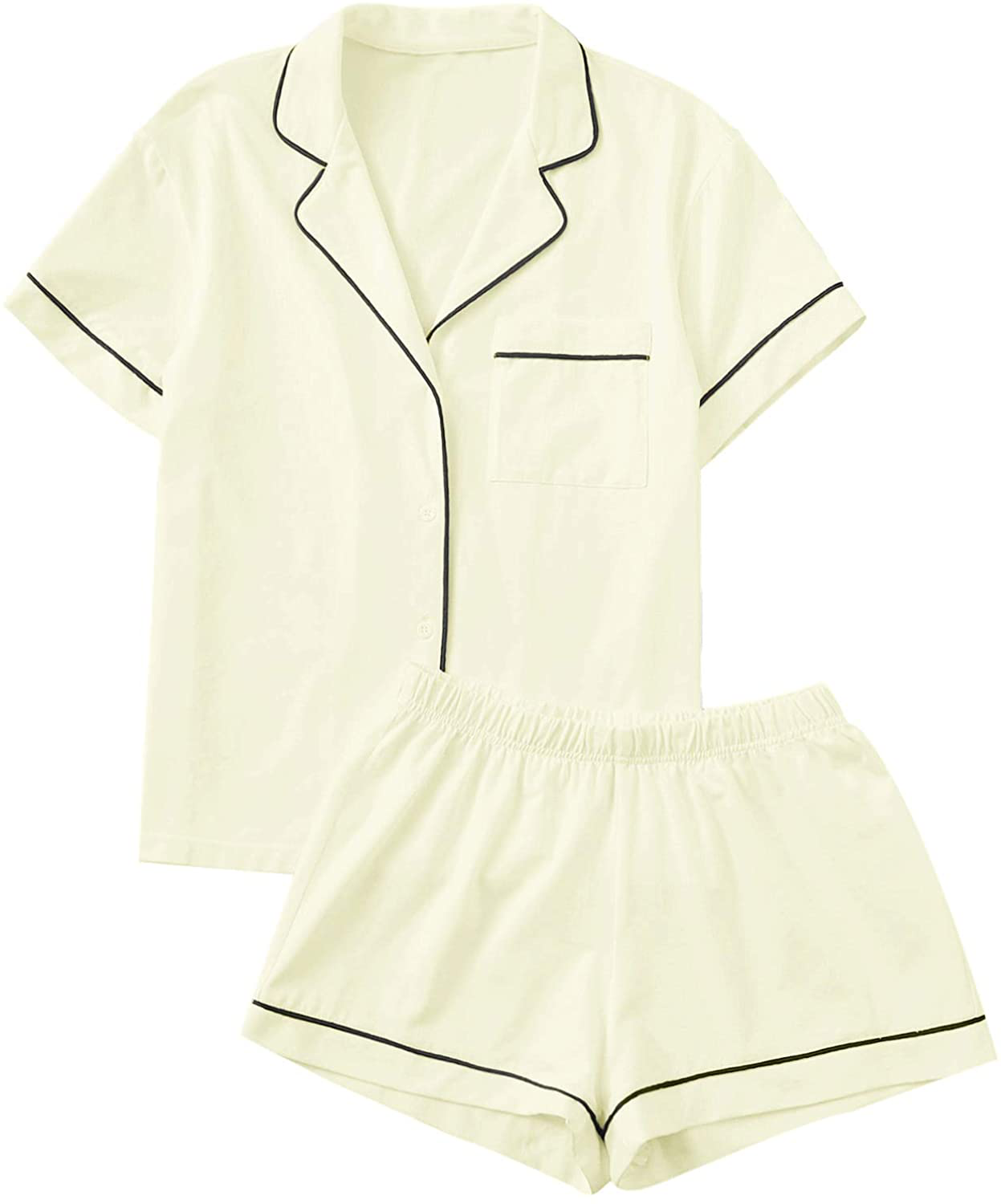 Floerns Women's Notch Collar Short Sleeve Sleepwear Two Piece Pajama Set Apparel & Accessories > Clothing > Sleepwear & Loungewear > Pajamas Floerns