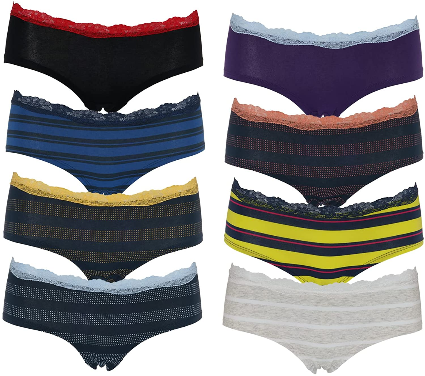 Emprella Womens Lace Underwear Hipster Panties Cotton-Spandex-8 Pack Colors and Patterns May Vary,Assorted Apparel & Accessories > Clothing > Underwear & Socks > Underwear Emprella Assortment 2 XX-Large