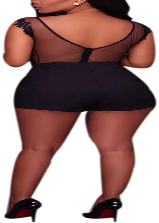 RARITYUS Women One Piece Sexy Lace Swimsuit Short Scoop Neck Jumpsuit Bodysuit See Through Mesh Teddies Apparel & Accessories > Clothing > Underwear & Socks > Lingerie RARITYUS