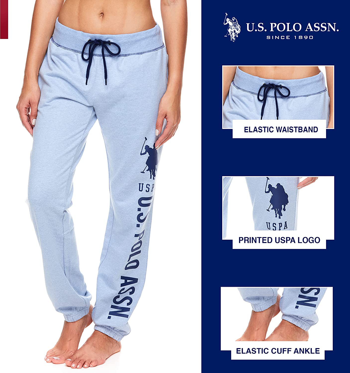 U.S. Polo Assn. Essentials Womens French Terry Joggers – Sweatpants for Women Apparel & Accessories > Clothing > Activewear Kylie Max