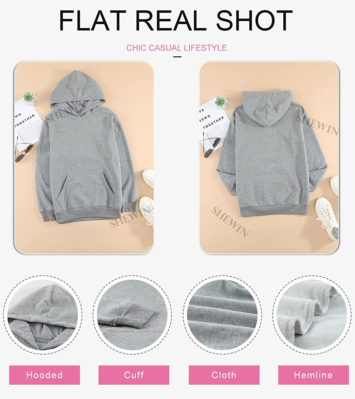 SHEWIN Women'S Casual Hoodies Long Sleeve Solid Lightweight Pullover Tops Loose Sweatshirt with Pocket Apparel & Accessories > Clothing > Activewear Kylie Max