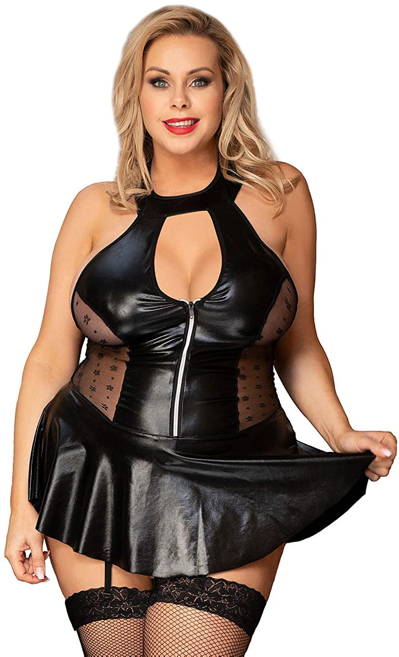 ohyeah Faux Leather Lingerie Bodysuit for Women Plus Size Teddy Lingerie Set with Garter Belt Leotard Nightwear Apparel & Accessories > Clothing > Underwear & Socks > Lingerie ohyeah