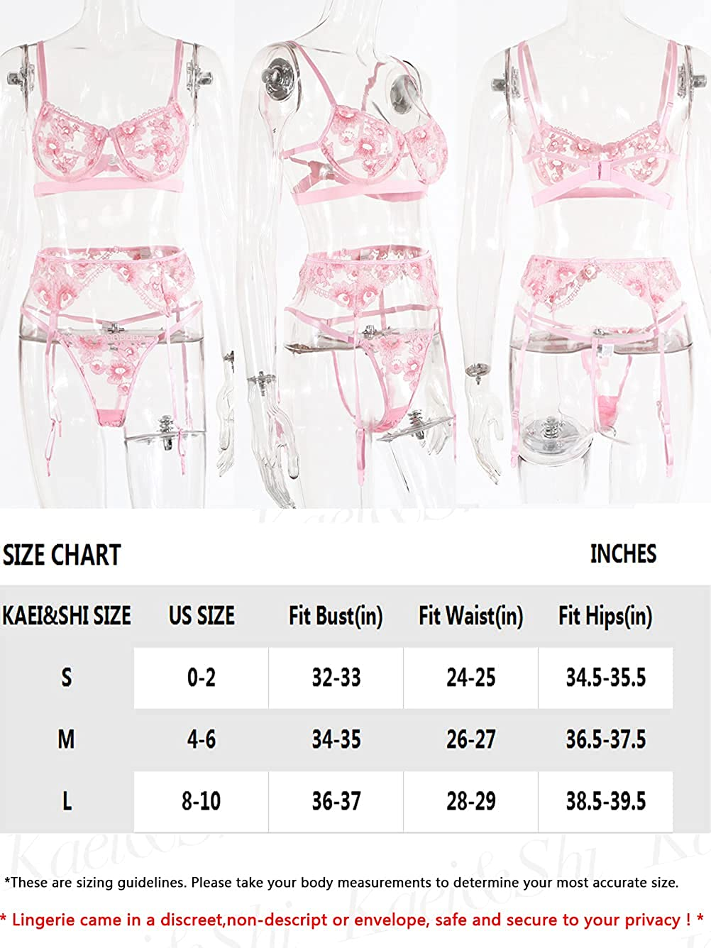 Kaei&Shi Floral Embroidered,Underwire,Cutout Back,G-String,Garter Lingerie Set Apparel & Accessories > Clothing > Underwear & Socks > Lingerie Kaei&Shi