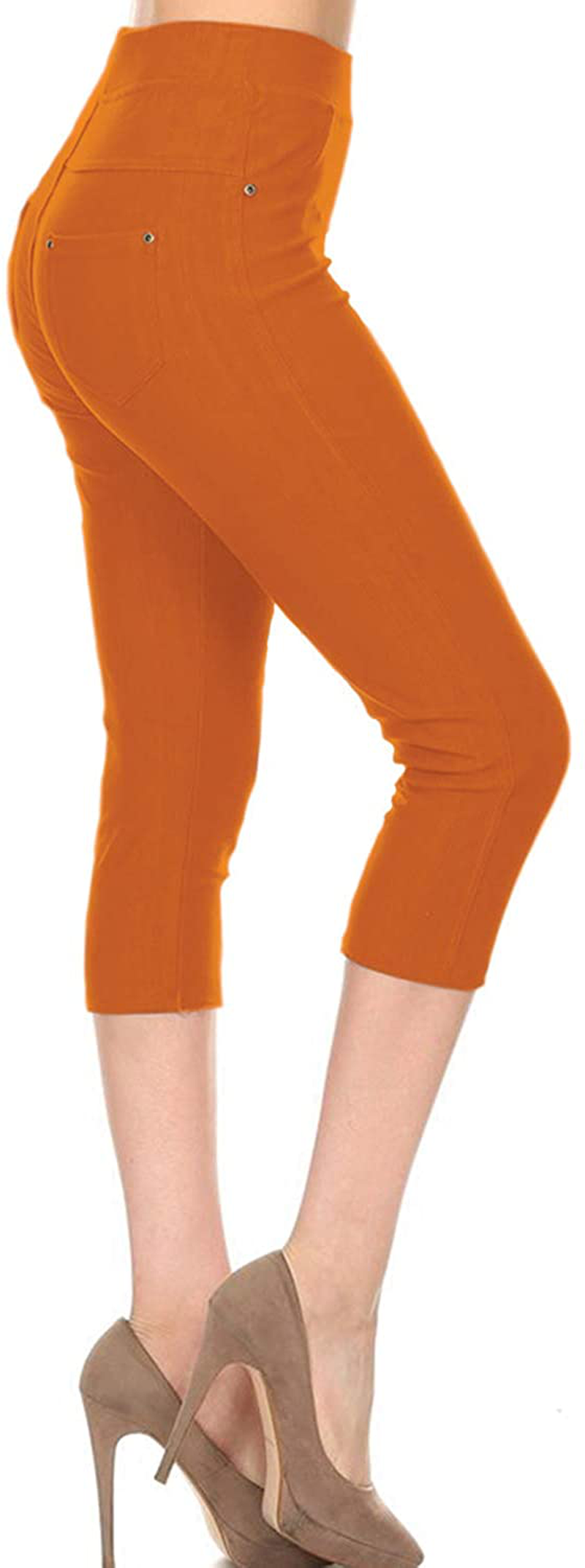 Leggings Depot Premium Quality Women's Cotton Blend Stretch Pull-on Jeggings with Pockets Apparel & Accessories > Clothing > Activewear LEGGINGS DEPOT Capri-orange 2X-3X