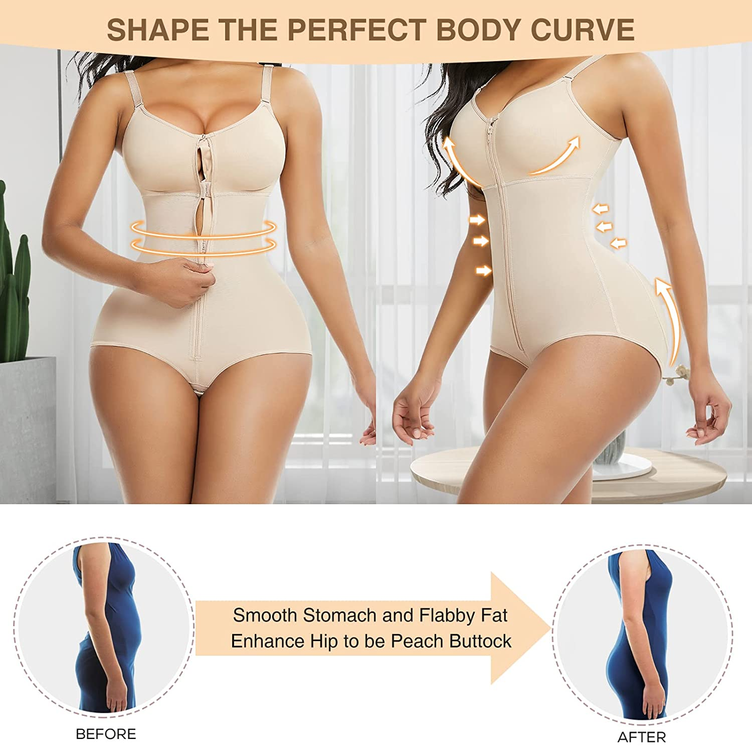 Feelingirl Women Shapewear Bodysuit Tummy Control Fajas Body Shaper for Women with Zipper Apparel & Accessories > Clothing > Underwear & Socks > Shapewear FeelinGirl