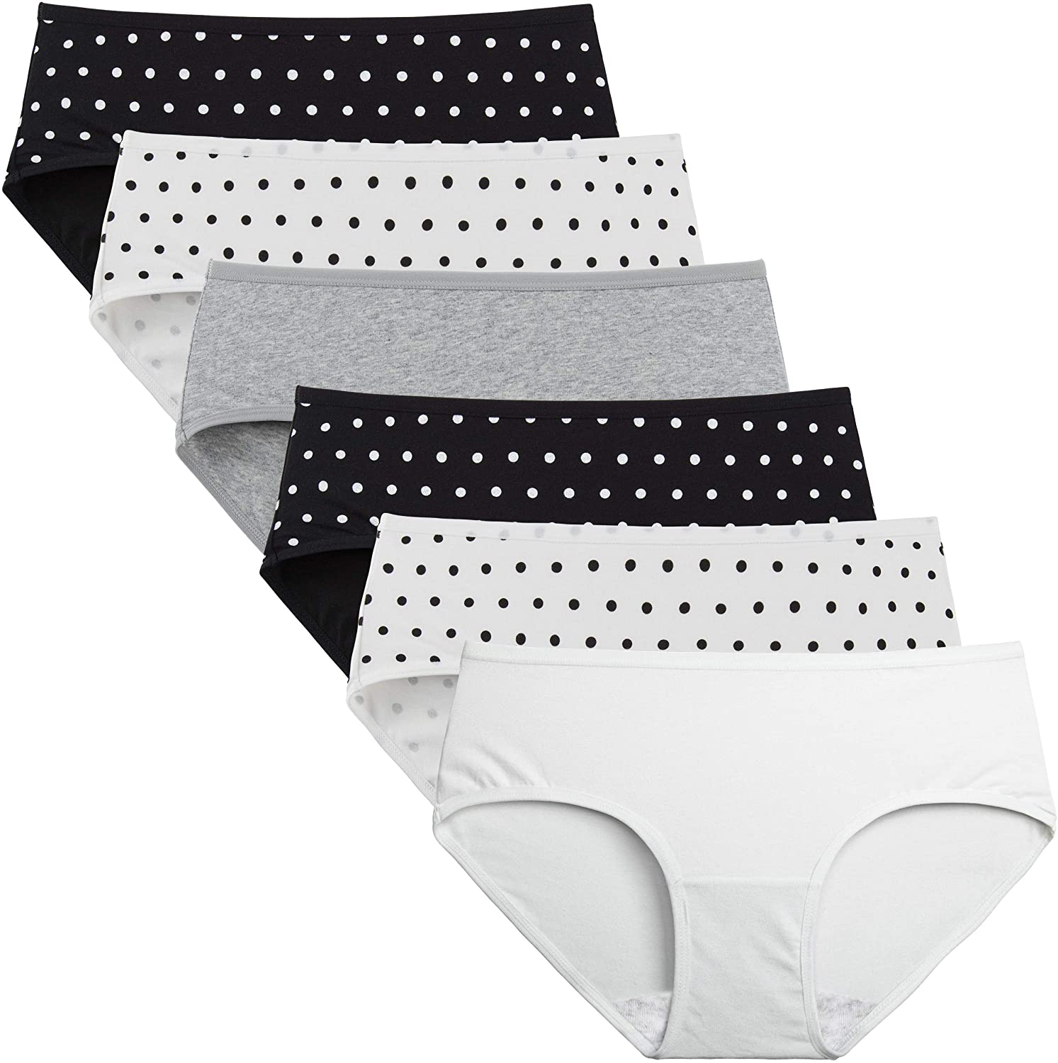 INNERSY Womens Underwear Cotton Hipster Panties Regular & plus Size 6-Pack Apparel & Accessories > Clothing > Underwear & Socks > Underwear INNERSY Solid Colors and Polka Dot Medium