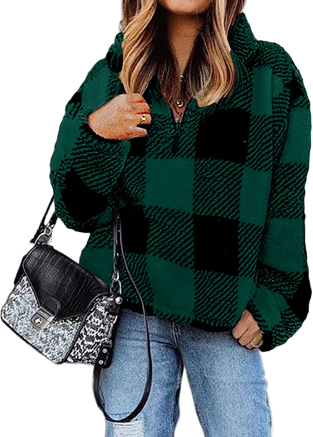 BTFBM Women Sherpa Pullover Quarter Zip Long Sleeve Fluffy Soft Fleece Jackets Sweaters Sweatshirts Hoodies Outwear Coat Apparel & Accessories > Clothing > Activewear Kylie Max
