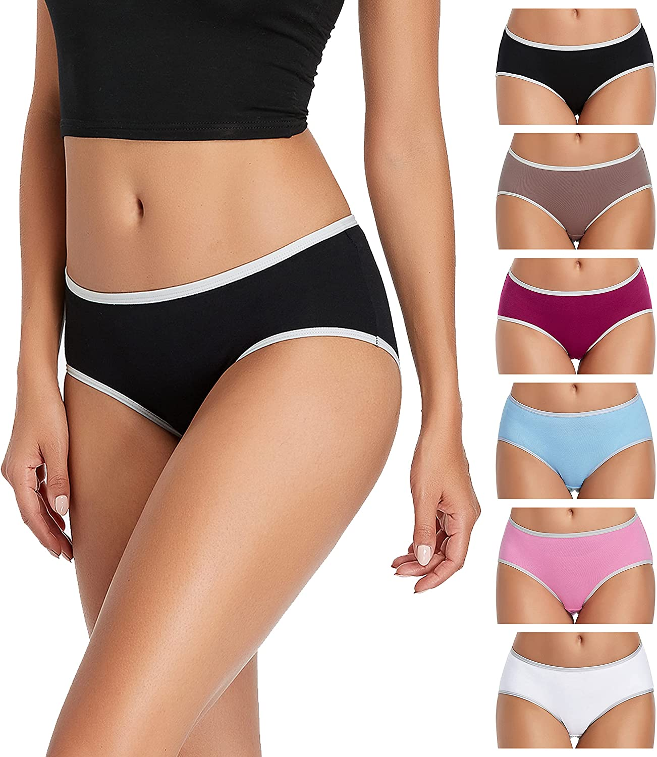 Cotton Hipster Panties for Women Low Rise No Muffin Top Cheeky Underwear for Girls 6 Pack Apparel & Accessories > Clothing > Underwear & Socks > Underwear TUTUESTHER Black/Coffee/Purple Red/Light Blue/Pink/White Large