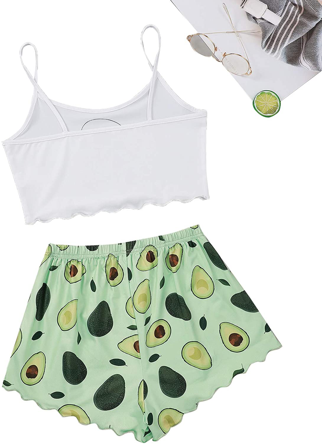 Shein Women'S Cute Cartoon Print Cami Top and Shorts Pajama Set Apparel & Accessories > Clothing > Sleepwear & Loungewear Kylie Max