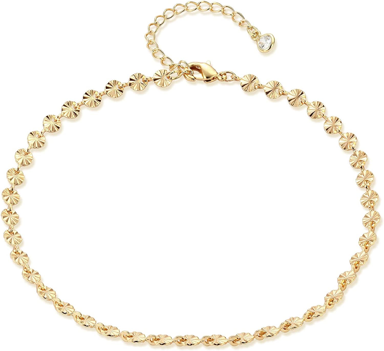 LOYATA Dainty Ankle Bracelet,14K Gold Plated Tiny Bead Anklet Dainty White Cubic Zirconia Cross Tassel Foot Chain Cute Lucky Moon Evil Eye Foot Jewelry Boho Anklets for Women Apparel & Accessories > Jewelry > Anklets LOYATA Flower A