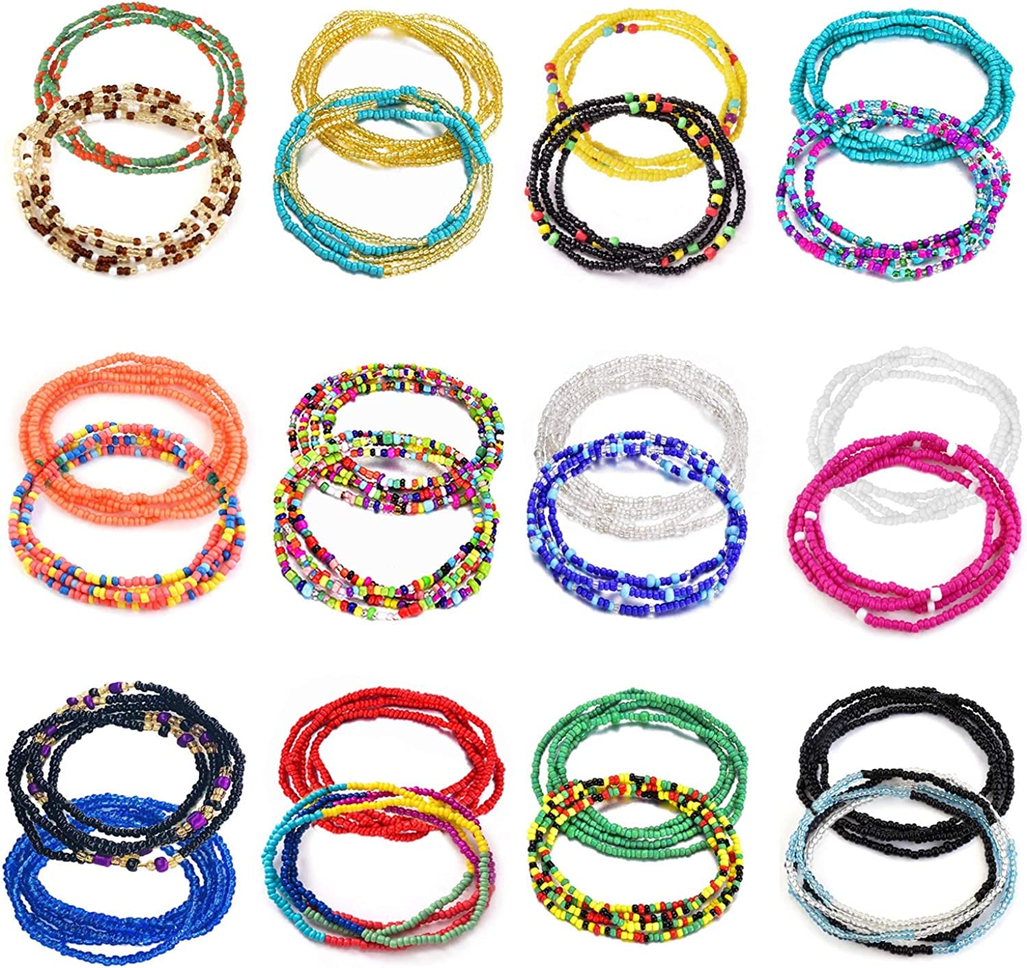 WFYOU 18-24 Pcs Waist Beads for Women Colorful African Waist Beads Body Belly Waist Chain Summer Bikini Jewelry for Woman Girl Apparel & Accessories > Jewelry > Body Jewelry WFYOU C- 24pcs Colorful Waist Chain