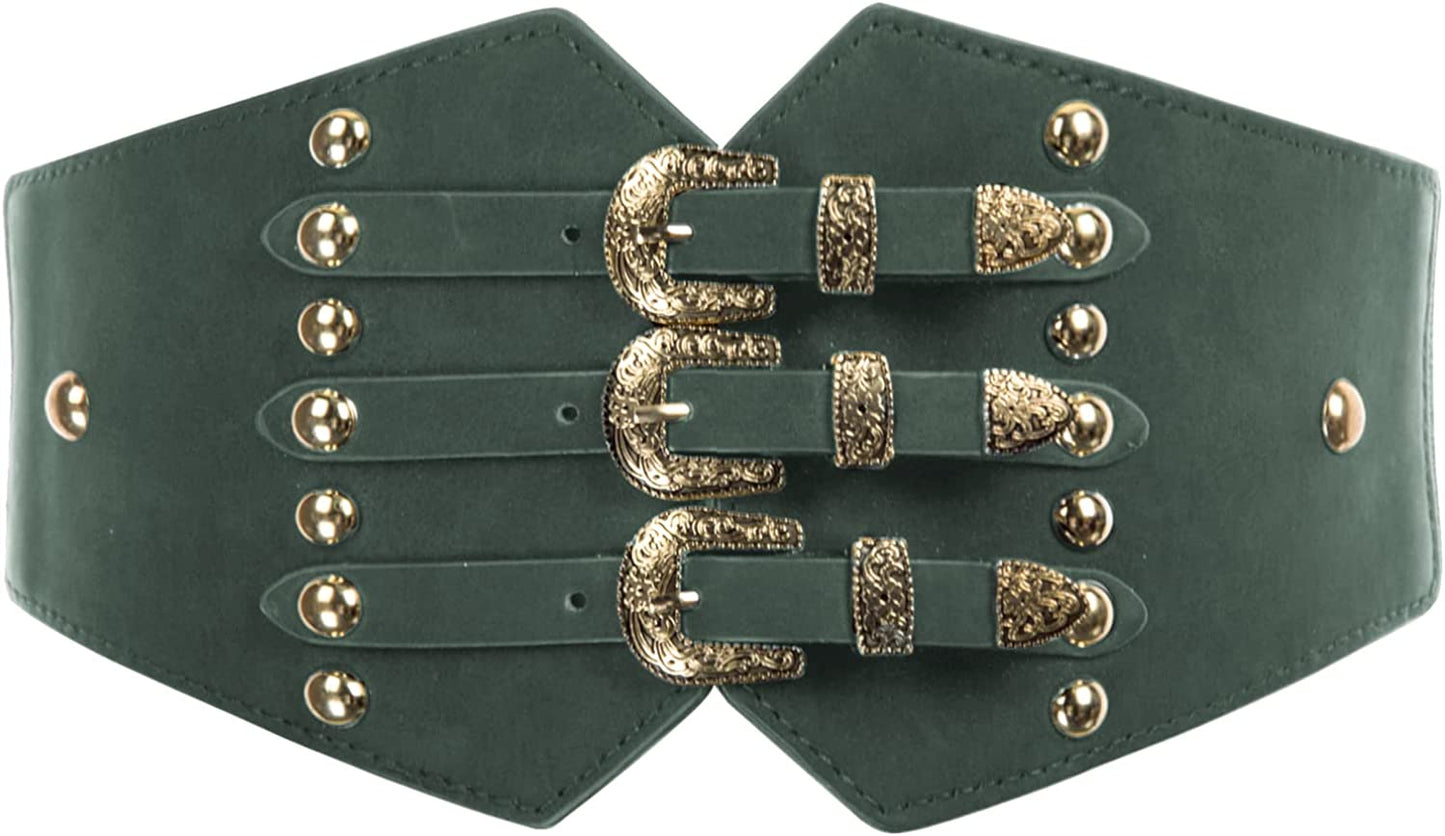 SCARLET DARKNESS Vintage Classic Cincher Wide Belt Elastic Leather Waist Belt Apparel & Accessories > Clothing Accessories > Belts Scarlet Darkness Green Large