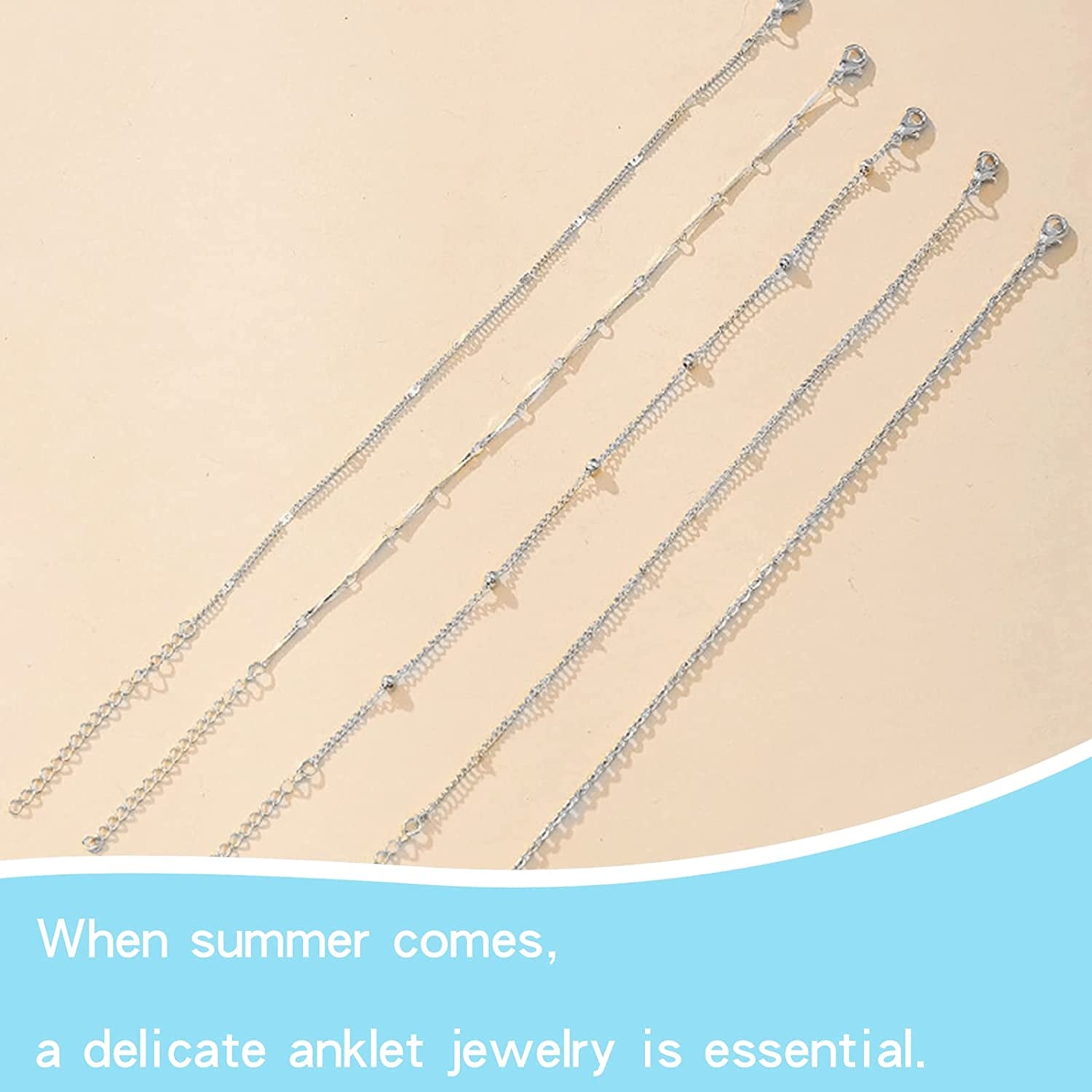 Five Layered Anklet Bracelets for Women Silver Gold Beaded Chain Anklet for Teen Girls Boho Multi-Layered Anklet Bracelets Beach Foot Chain Jewelry Jewelry Gifts Apparel & Accessories > Jewelry > Anklets Dcfywl731