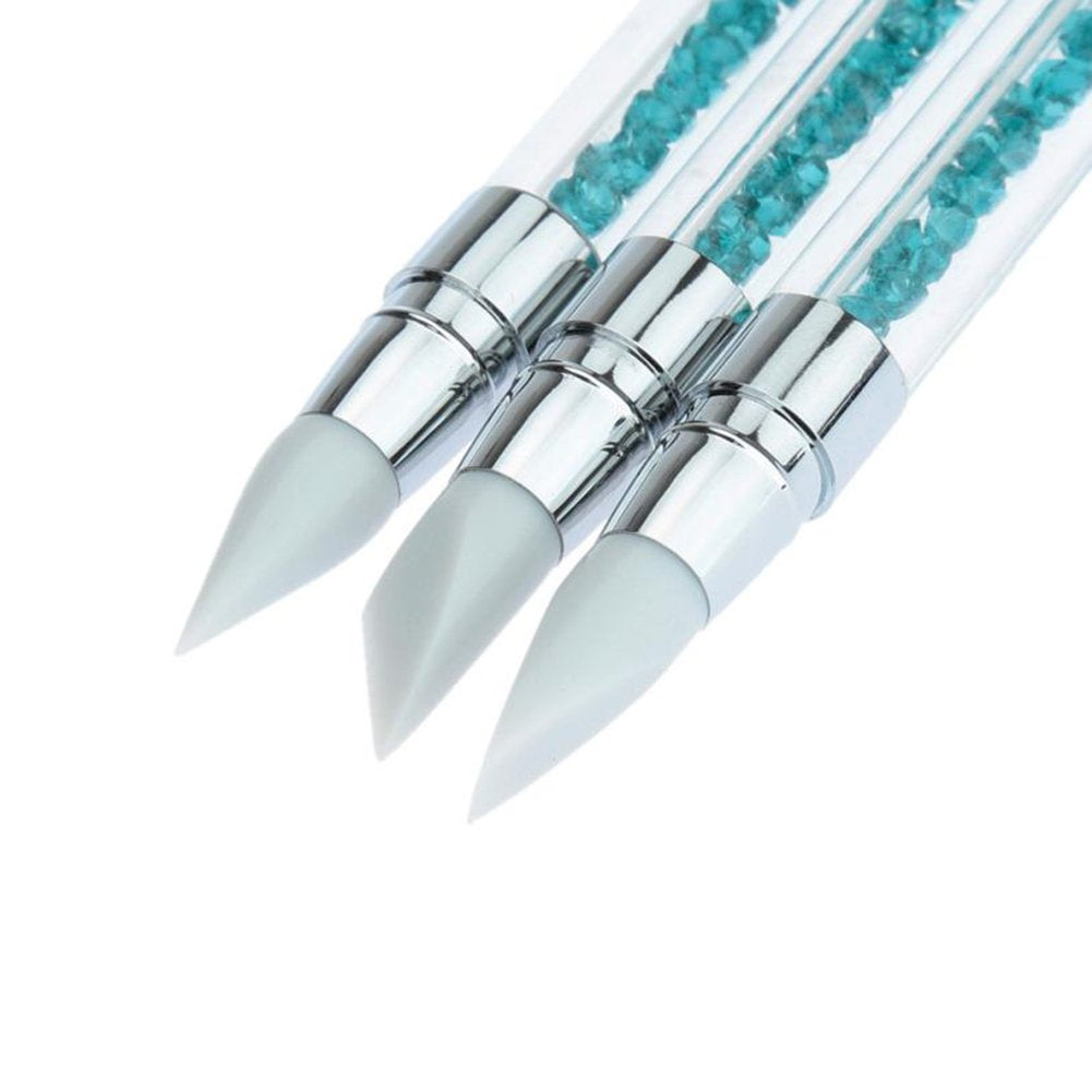 WOKOTO 3 Pcs Set 2 Ways Silicone Nail Art Acrylic Pen Brushes Set Blue Rhinestones Design Sculpture Carving Brush for 3D Effect Shaping Drawing Dotting Tools Health & Beauty > Personal Care > Cosmetics > Cosmetic Tools > Nail Tools WOKOTO